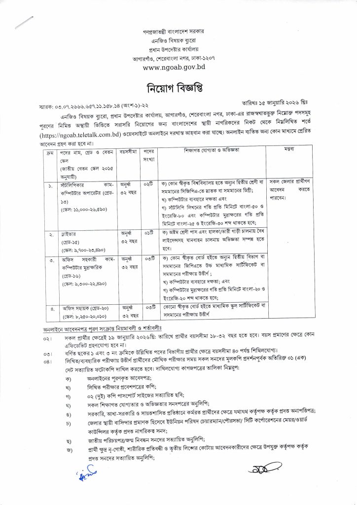 NGOAB Job Circular 2026
