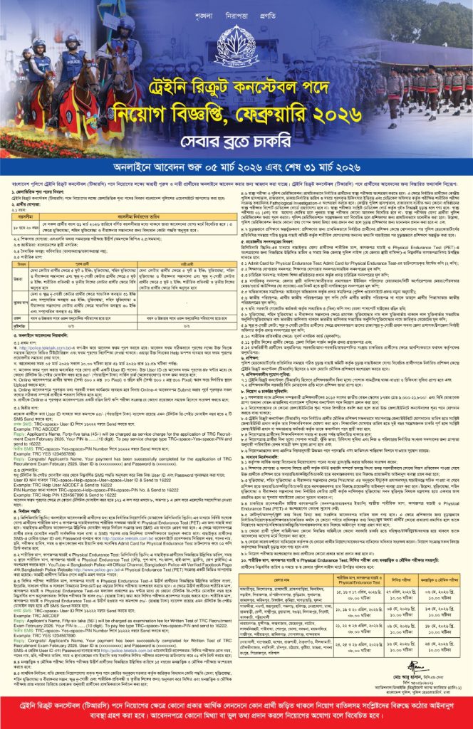বাংলাদেশ পুলিশ কনস্টেবল নিয়োগ ২০২৬ | BD police job circular 